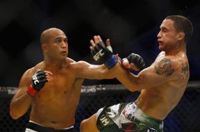 Bj Penn of the U.S. fights with compatriot Frankie Edgar during their bout in the Ultimate Fighting Championship tournament in Abu Dhabi