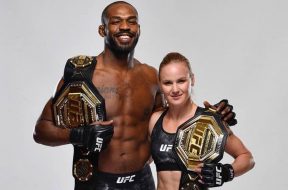 Jon-Jones-et-Valentina-Shevchenko-avec-leurs-ceintures