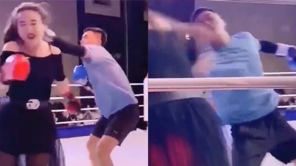 Un couple se livrent un combat de boxe durant leur soirée de fiançailles