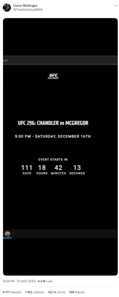 La date du prochain combatde Conor McGregor