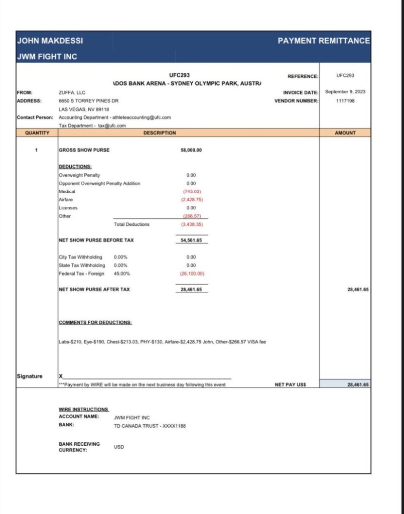 UFC fiche de paie