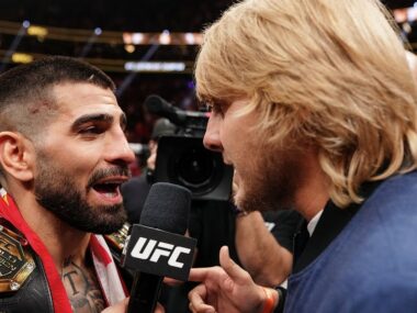 Topuria-Pimblett-échange-tendu-UFC-317